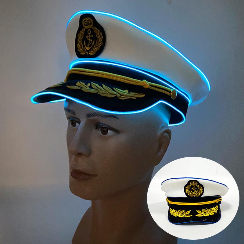 Hot Light Up Navy Hat LED Glowing Captain Cap For Men Women Masquerade Neon Sailors Hat Bar Club Cosplay Costume