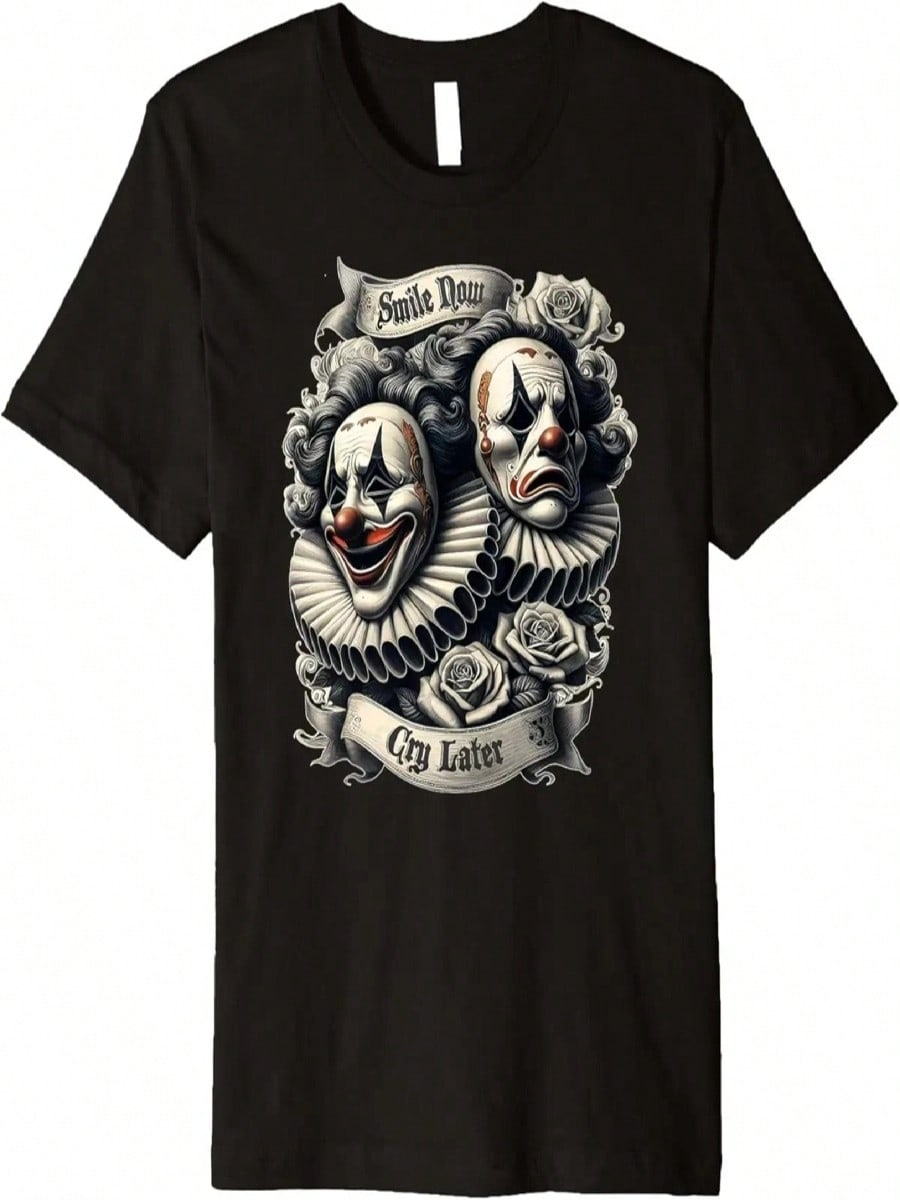 SMILE NOW CRY LATER Retro Gothic Chicano Art Sad Clown Premium T-Shirt S разноцветный