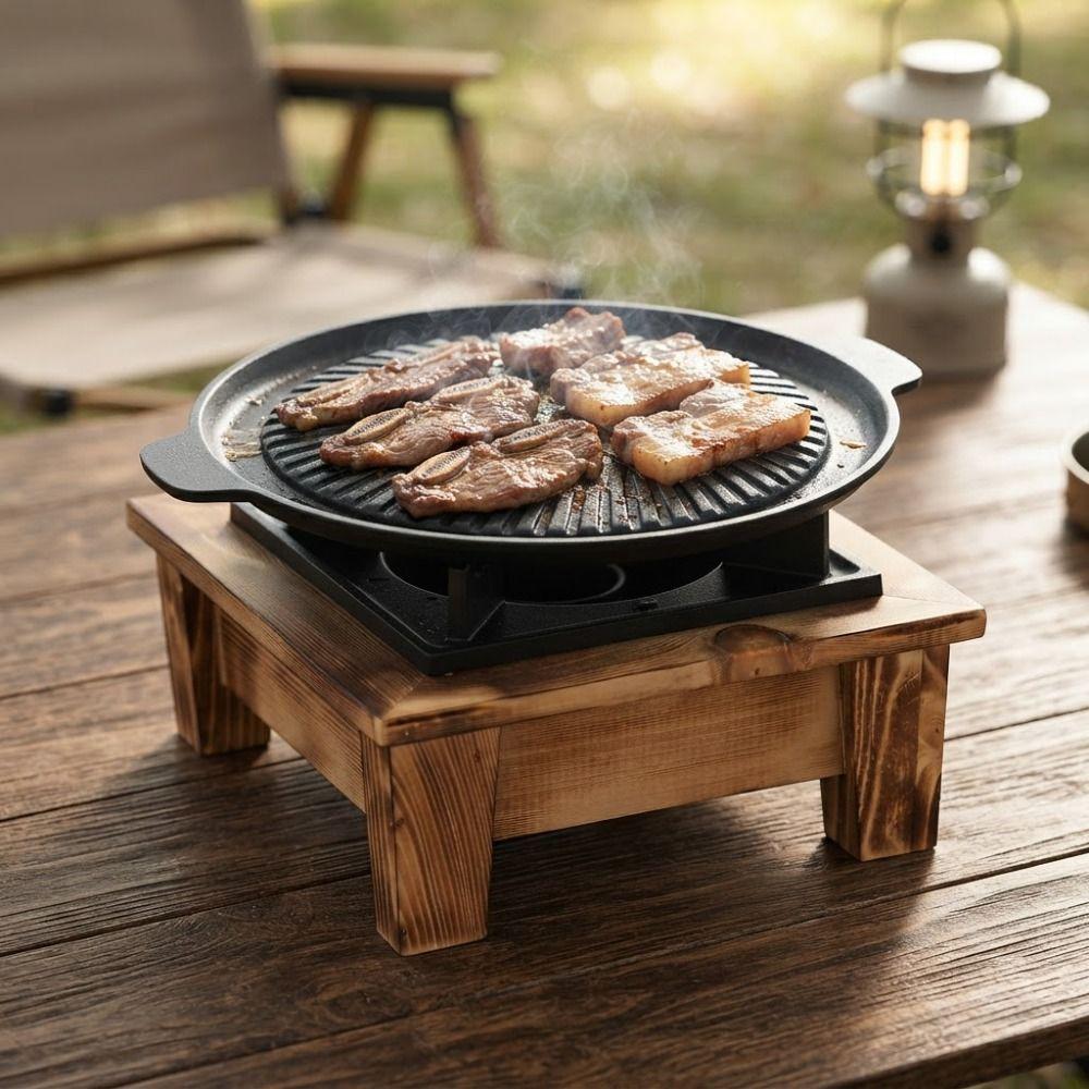 Rustic Style Camping Oven Stove Wood Frame Charcoal Oven Stove Portable Barbecue Grill Outdoor