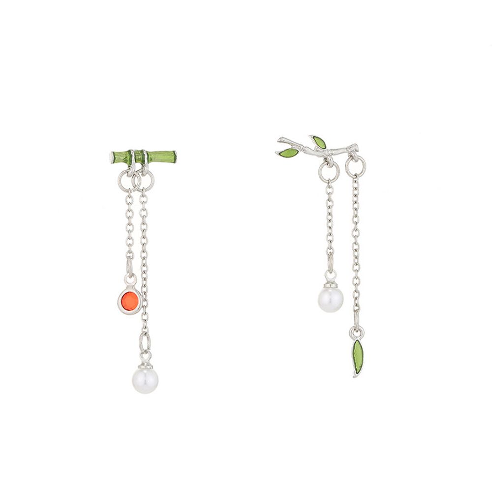 Vintage Women Korean Bamboo Dangle Drop Earrings Pearl Asymmetric Earrings Fashion Jewelry
