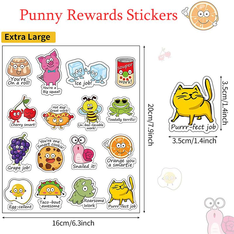 56pcs Mixed English Inspirational Cartoon Sticker Good Job Excellent Cute Animal Stickers Funny Punny Rewards Sticker