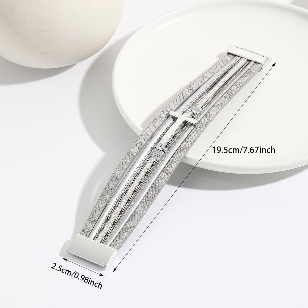 Vintage Cross Leather Bracelet for Women Multilayer Chain Braided Wrap Religious Jewelry Accessories