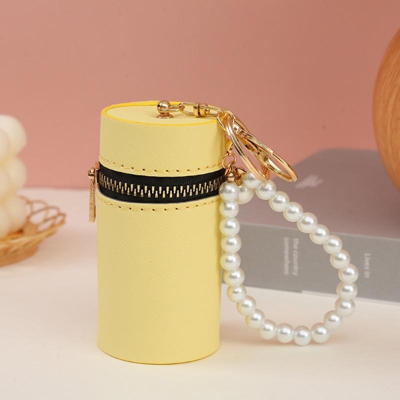 PU Macaron Color Portable Cylindrical Coin Purse Cute Mini Coin Pouch Car Keychain Earphone Bag Women Portable Lipstick Bag