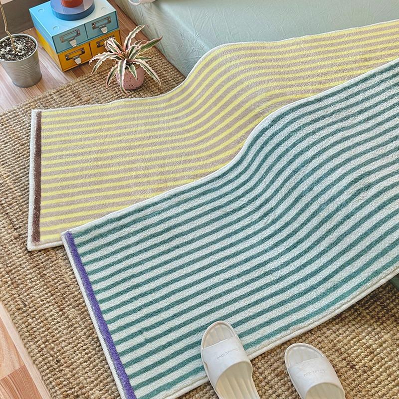 Bedroom Carpet Bedside Long Strip Floor Mat Girls Room Striped Foot Mats Soft Fluffy Imitation Cashmere Rug Home Decoration Rugs