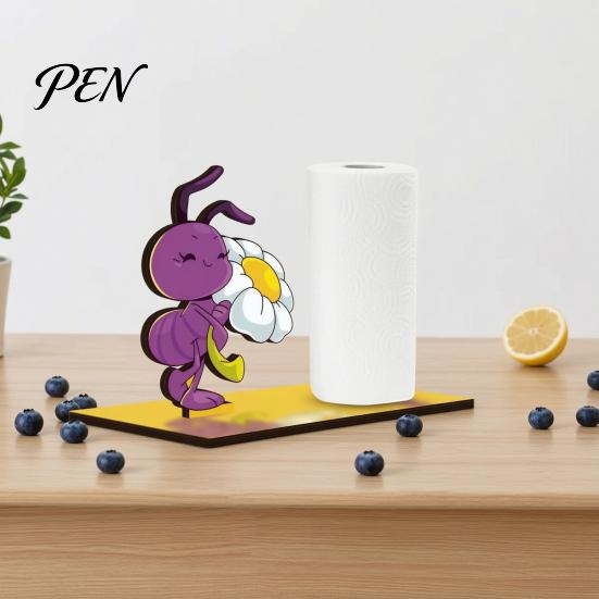 Housewarming Gift for Friend Paper Towel Holder, Cute Cartoon Ant Design, Sturdy Wooden Napkin Organizer Vertical Roll Dispenser Kitchen Countertop