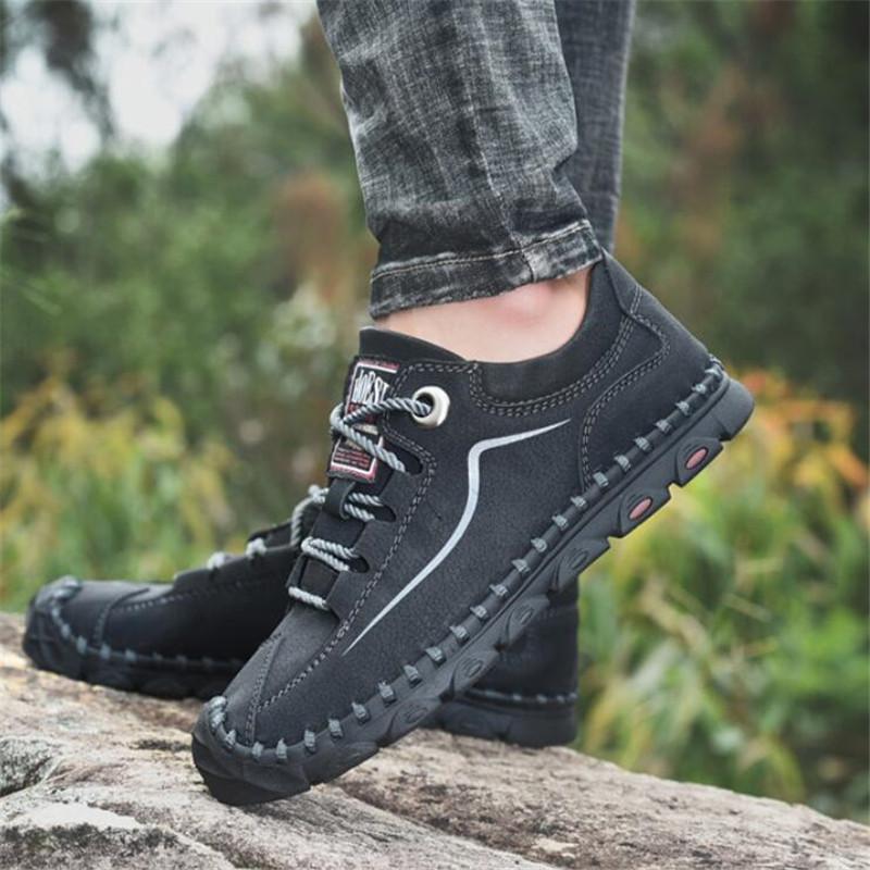 Fashion Men Casual Shoes Leather Sneakers Loafers New Soft Flat Handmade Outdoor Breathable Walking Shoes Classic Plus Size Men's Shoes