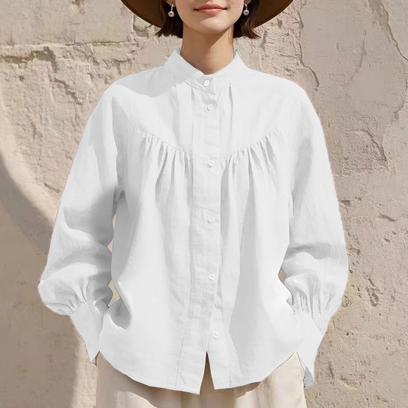 ZANZEA Women Casual Round Neck Solid Color Long Sleeve Blouse