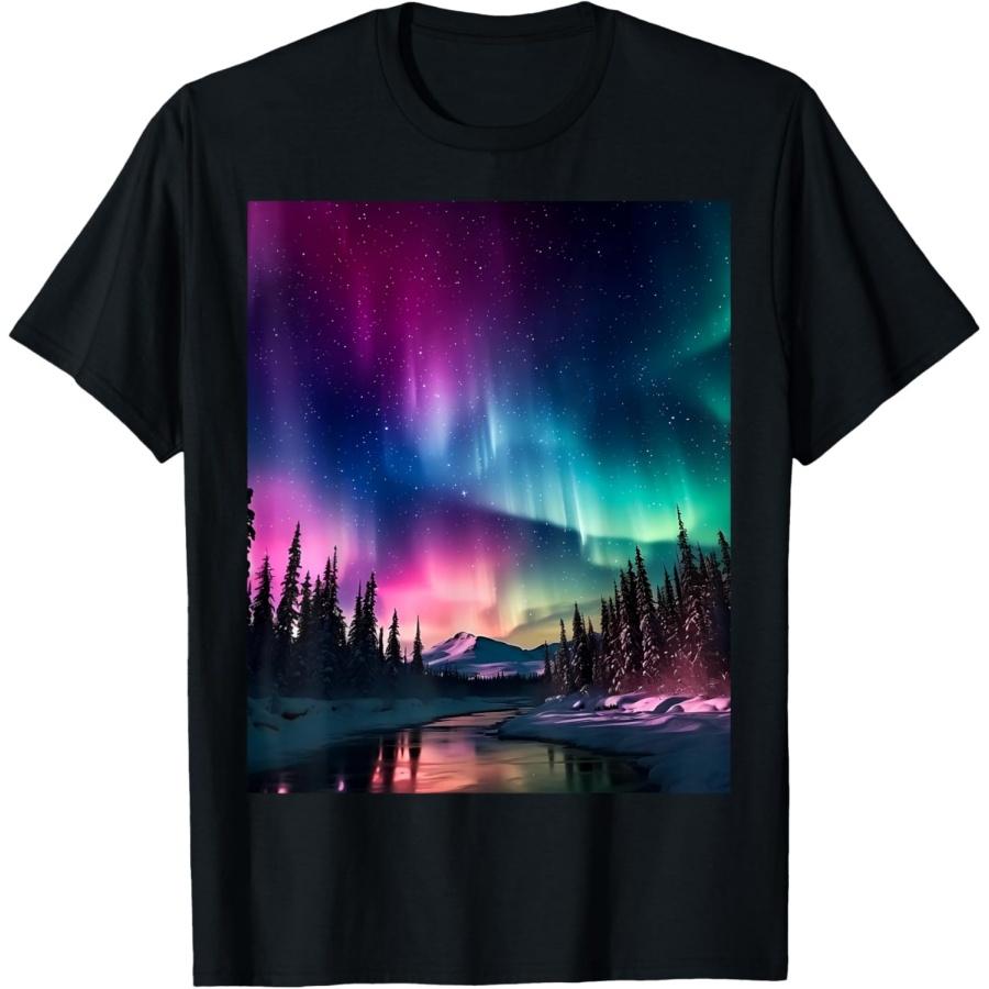 Аляска Пейзаж Северное Сияние Полярное Сияние Отпуск Мерч Футболка(3) XXXXXL чёрный