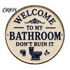 Round Bathroom Wall Decor Vintage Rustic Metal Tin Sign, 8 Inch Hanging Style Plaque, Retro Funny Farmhouse Decorative Sign for Restroom Waterproof