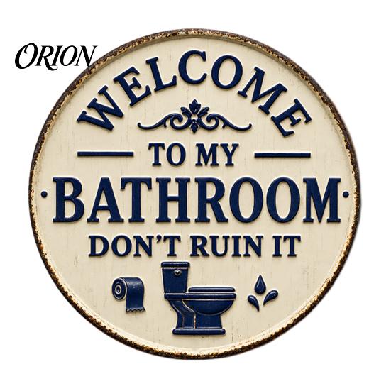 Round Bathroom Wall Decor Vintage Rustic Metal Tin Sign, 8 Inch Hanging Style Plaque, Retro Funny Farmhouse Decorative Sign for Restroom Waterproof