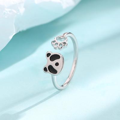 Ladies Adjustable Cute Panda Open Rings Jewelry