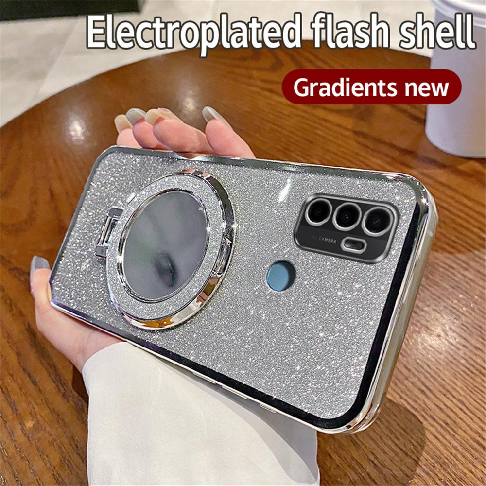 Zrcadlový luxusní pokovovaný magnetický stojánek třpytivý kryt pro OPPO A16 A16S A17 A54S A53S 4G A91 A5 A8 A9 A31 A33 A53 2020 měkký kryt