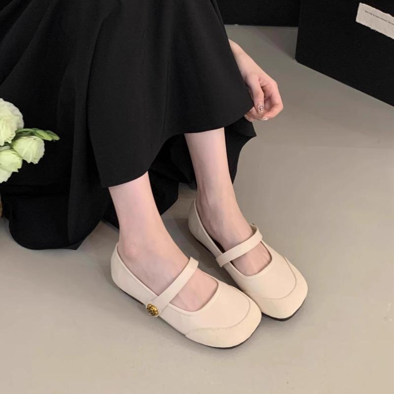 French Mary Jane Flat Bottom Shoes Women's Spring Autumn New Style Slip-On Casual Shoes Soft Comfortable Microfiber Upgraded