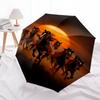 Galloping Horses Sunset Scene Automatic Opening/Closing Umbrella - Portable Folding Design, 8-Bone Iron Frame Outdoor Umbrella, Ideal Gift f