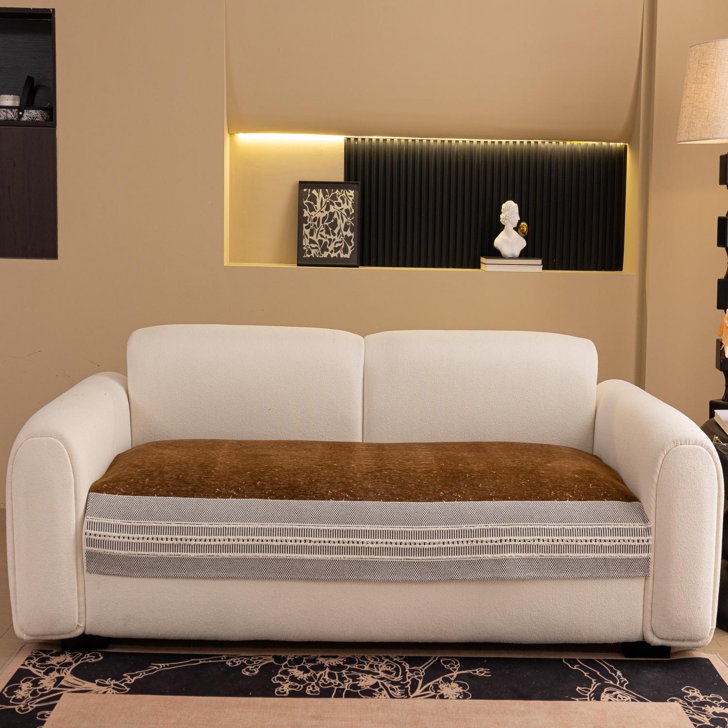 

1-Piece Geometric Chenille Non-Slip Sofa Cover - All Season Sofa Protector Pad for Living Room, Furniture Slipcover 70x70cm коричневый