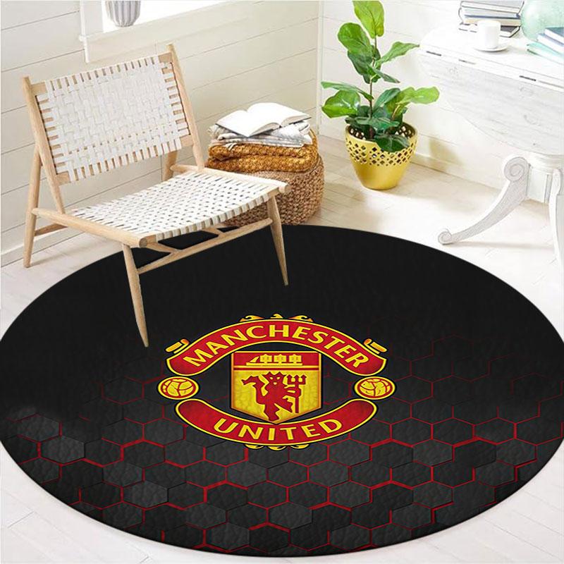 Manchester United F Round Area Rug,Carpet Rug for Living Room Bedroom Sofa Playroom Decor,Non-slip Floor Mat