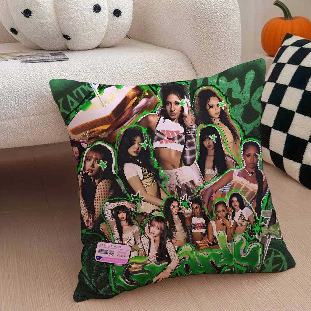 Kpop-Stil Y2K Hot Girl Stil K-Katseye Girlgroup Kissenbezug Weicher Seidiger Stoff Verdeckter Reißverschluss Kissenhülle Perfektes Fan-Geschenk