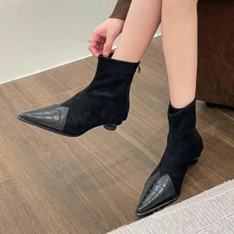 Ankle Boots for Women Suede Pointed Toe Snow Boots Women Shoes 2024 Trend Designer Pumps Goth Chelsea Botas Gladiator Zapatos