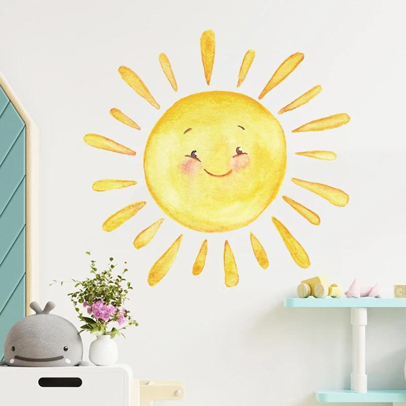 Cartoon Painted Rainbow Sun Wall Stickers for Children Nursery Bedroom Porch Home Wall Background Decorative Kid Room Decor