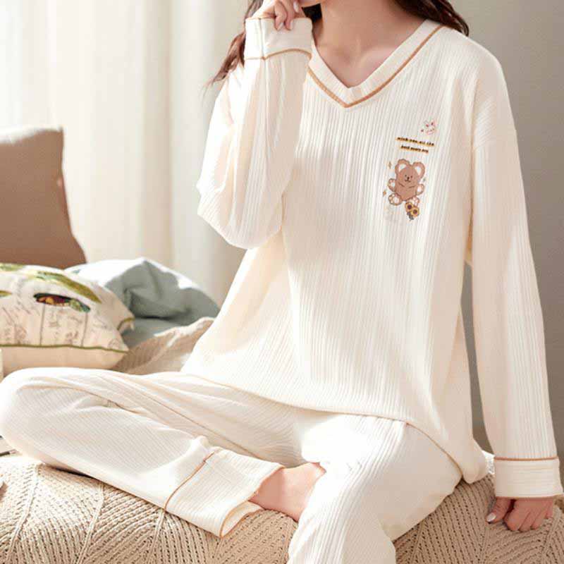 

Піжами з довгим рукавом. Жіночі весняно-осінь спортивні костюми. Одяг для сну. Повсякденний вільний зимовий домашній одяг. Великий розмір. Пуловер, бавовна. XXXL білий