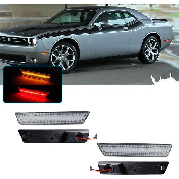 GTINTHEBOX for 2008 2009 2010 2011 2012 2013 2014 Dodge Challenger Clear Lens Amber/Red Front Rear Full LED Side Marker Light,Replace OEM Sidemarker