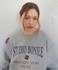 BONIEE [Fleece Lined] Arch Typo Logo Graphic Oversized Sweatshirt Gray