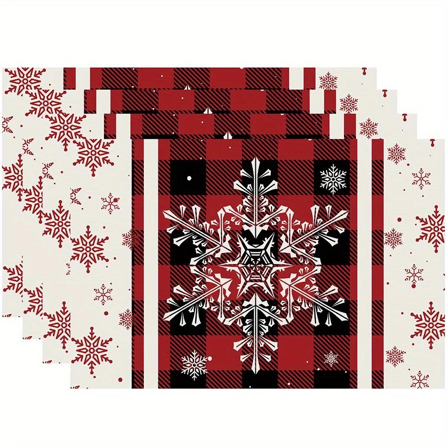 1PC Christmas Linen Meal Mats with Red and Black Desk Mat Vintage Table Pad Atmospheric Decoration Kitchen Tables