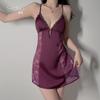 Women's Plus Size Lace Push Up Padded Backless Cami Sleep Dress with Robe Lounge Set
