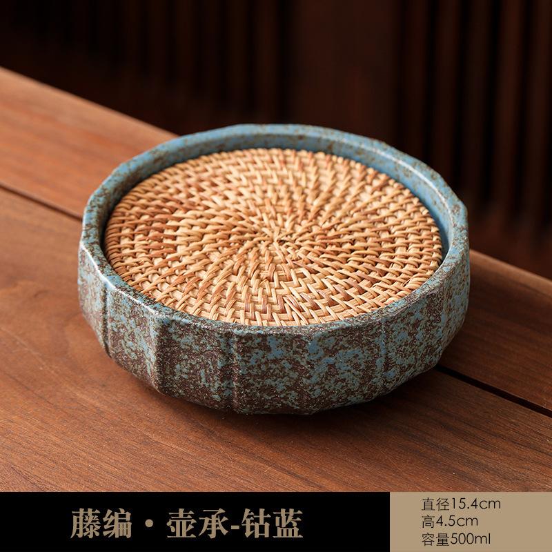 

Antique Japanese Style Rattan Tea Tray Set with Gilded Iron Glaze Teapot & Pu er Brewer синій