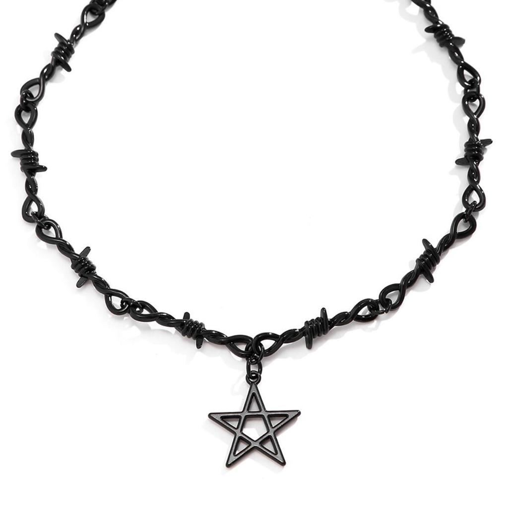 Star Shape Pendant Necklace For Women With Alloy Geometric Design And Cross Chain