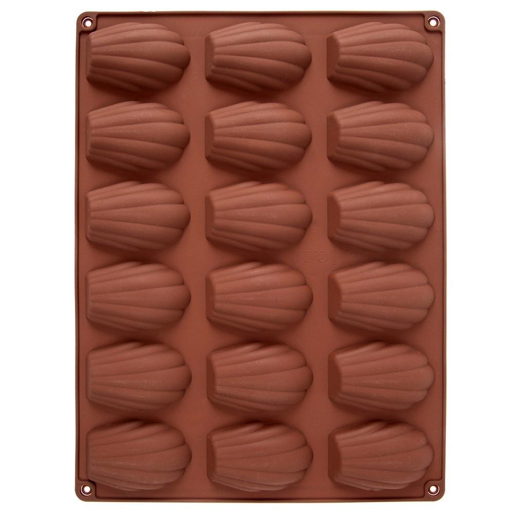 Silicone Baking Mold 18-Cavity Madeleine Pan Shell Shape Chocolate Mold Non-Stick Easy Release Temperature -40°C to 220°C Brown