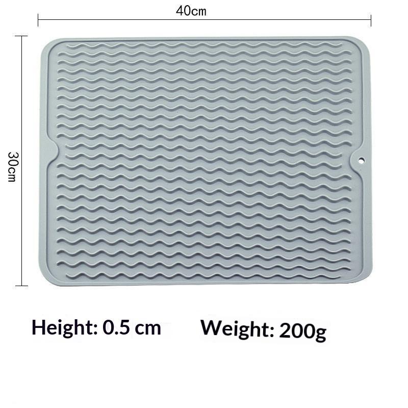 Silicone Dish Drying Mat With Non Slip Design Fast Drainage Ridges For Kitchen Counter Placing Dishes Cups Spoons Tableware