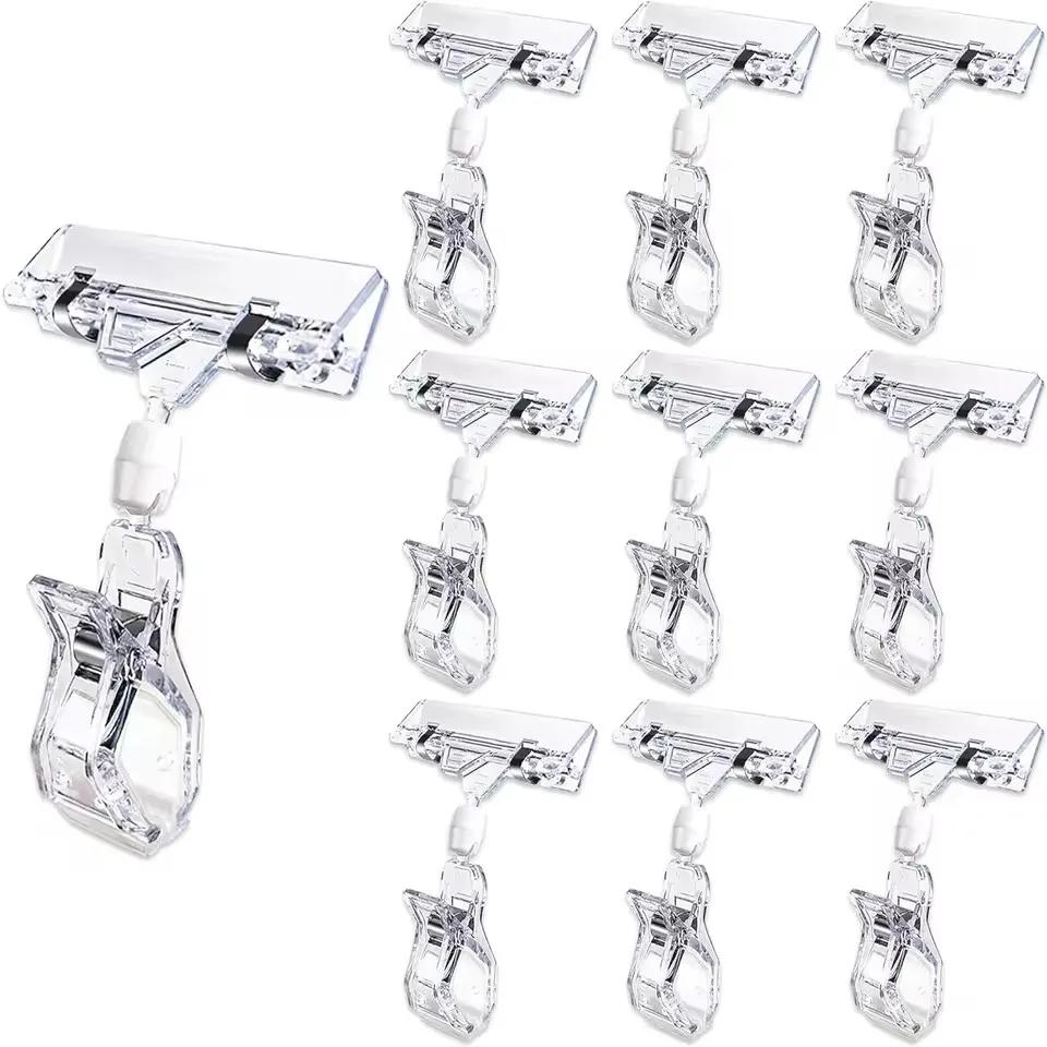 10/5PC Sign Clips for Retail Display Double Sided Sign Holder Clips Clear Acrylic Price Sign Clamps Merchandising Rotatable Clip