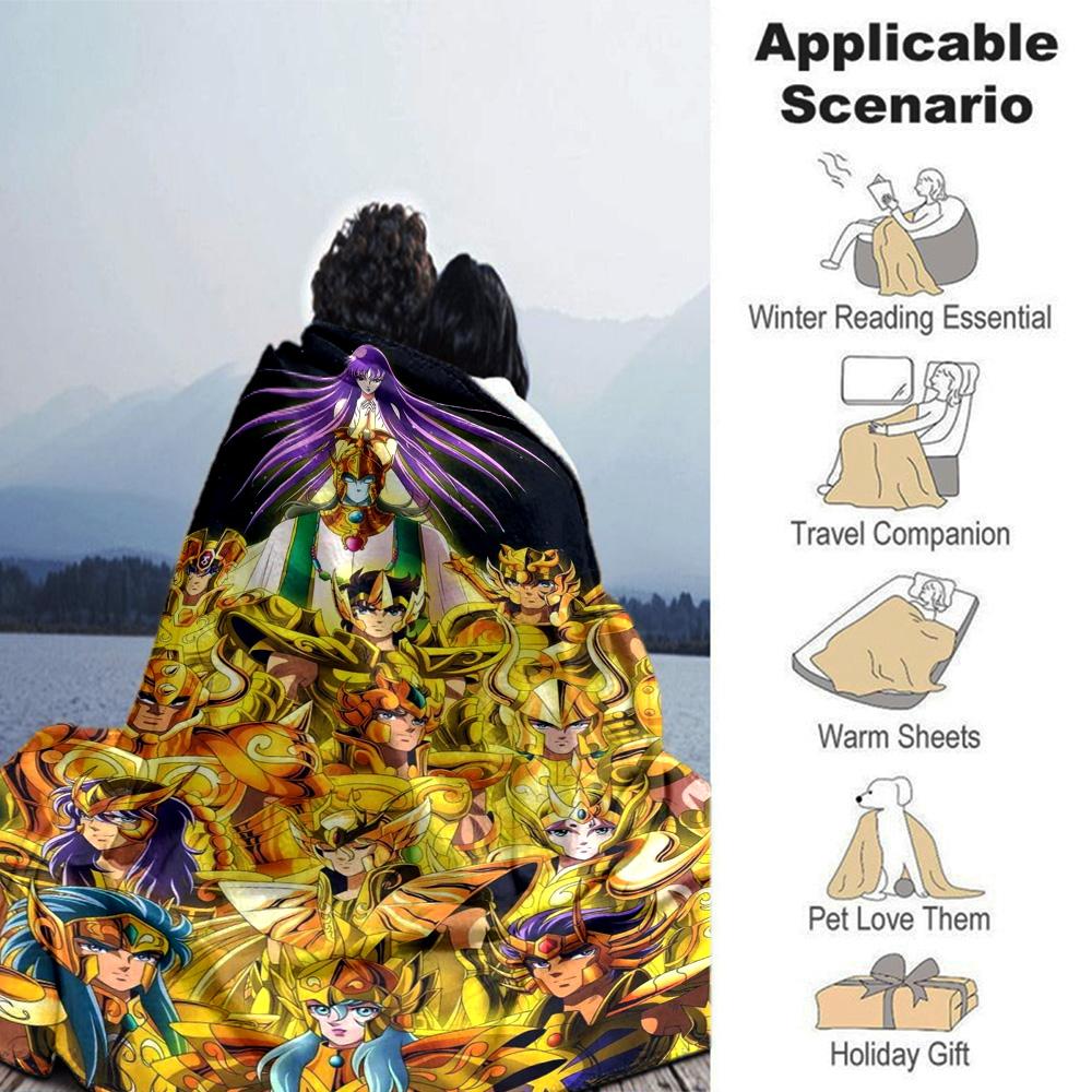 Saint Seiya Print Flannel Blanket High Quality Warm Comfortable Cover for All Seasons Perfect for Gifts Home Decor