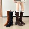 Cowhide Version Retro Pointed Thick Heel Boots Women's Cross Buckle High Heel Boots Slim Tall Thick-soled Knight Boots
