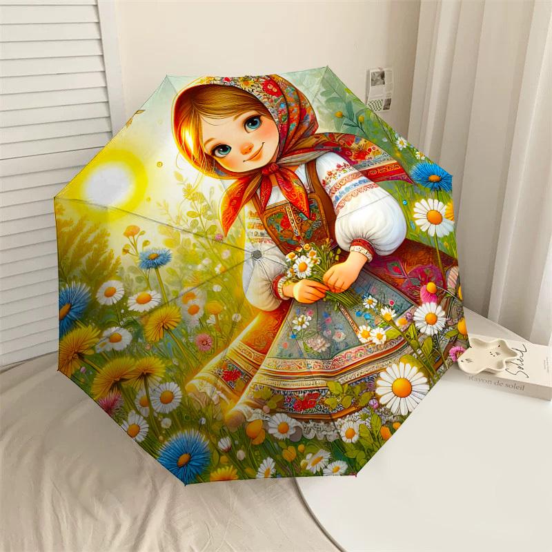 

1PC Floral_pattern Traditional_costume Umbrella-8-Rib Reinforced, Automatic Open, Lightweight & Durable, Cute Fashion Accessory for Outdoor-F2620