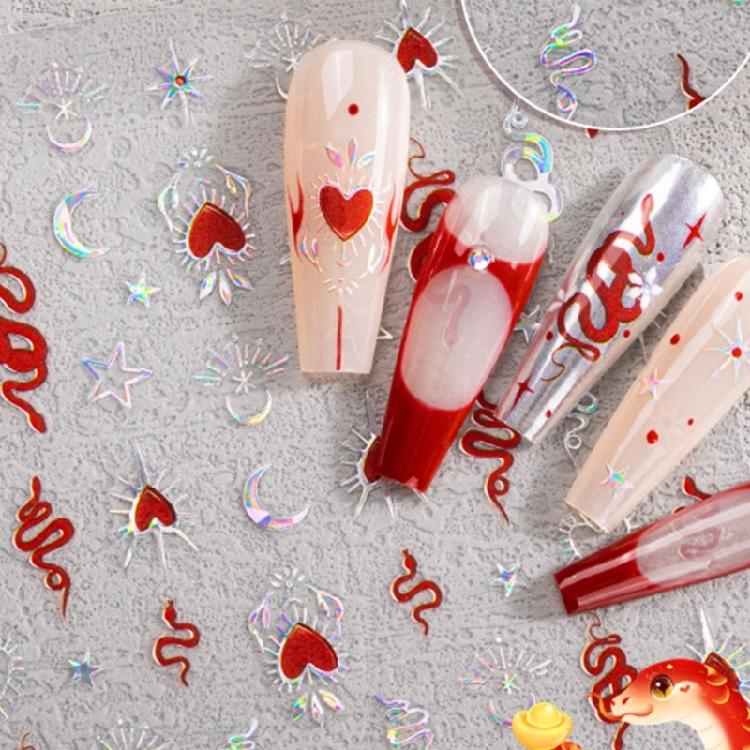 1 Sheet Fashion Nail Art Decals for Chinese New Year Manicure Decors with Cartoon Snake PatternsNail Salon Accessories