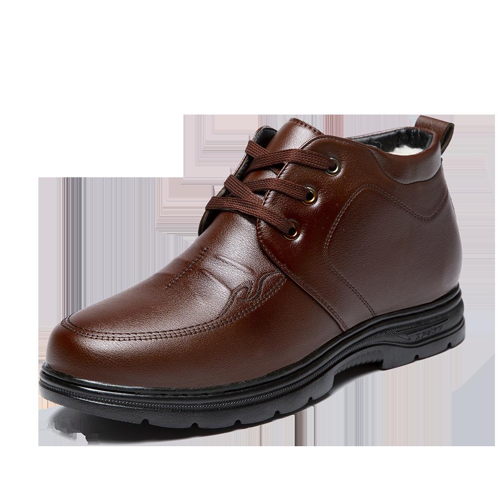 

Зимние утепленные и бархатные мужские хлопковые туфли на толстой подошве, с белым мехом, серым мехом, ручной работы, онлайн, обувь для мужчин среднего и пожилого возраста, партия 44 коричневый