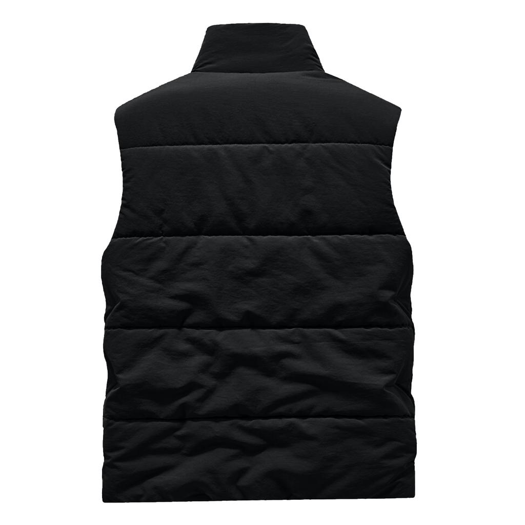 Men's Casual Solid-color Sleeveless Cotton Vest, Men's Fleece Thickened Multi-pocket Stand-up Collar Workwear Jacket