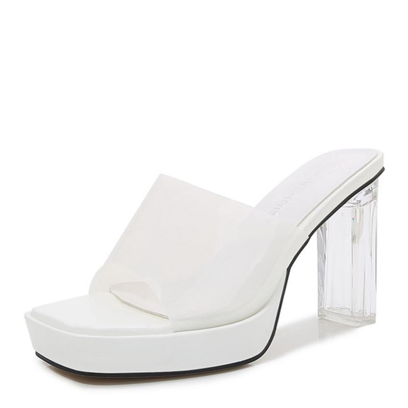 

Прозрачные тапочки из ПВХ, женская летняя обувь на платформе, уличные прозрачные туфли на высоком каблуке, роскошные сандалии, женская обувь для вечеринок, большой размер 39 белый