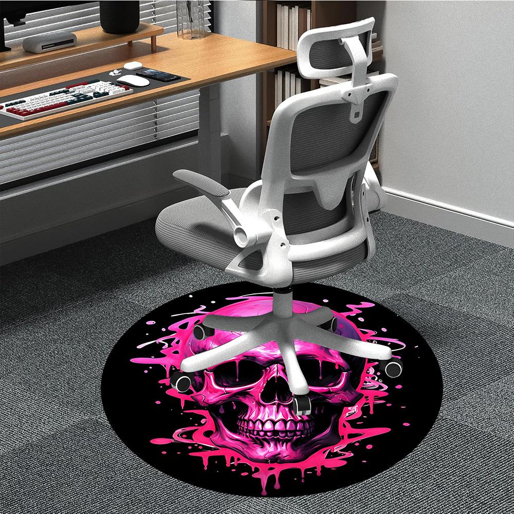 

1PC Pink Skull Print Office Round Rug, Non slip, Soft and Durable Office Rug for Interior Decoration, Perfect for Office 80cm