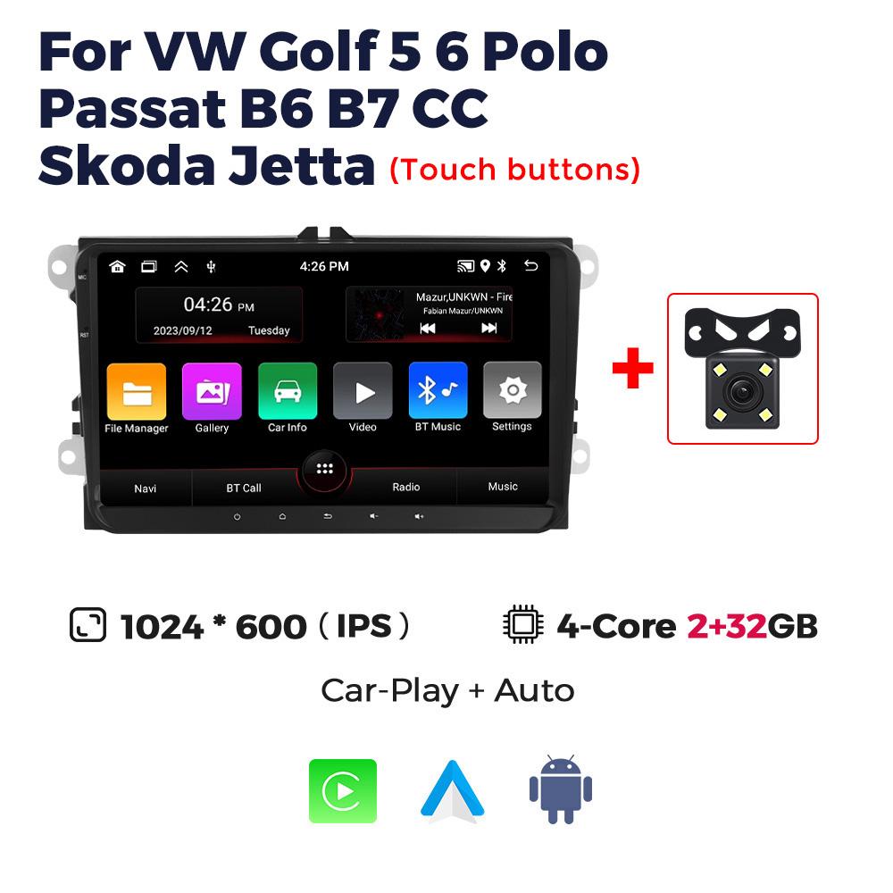 Navifly 9'' 2din Android Carplay Car Radio Multimedia Video Player GPS For Volkswagen Golf 5 6 Polo Passat B6 B7 CC Skoda Jetta