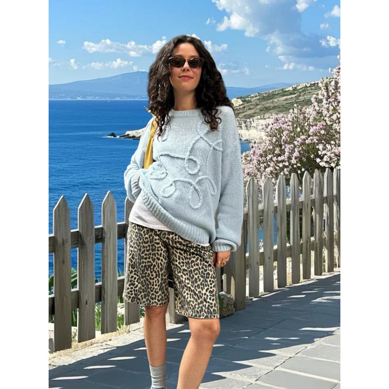 Fashion Casual Pullovers For Women Solid Color Round Neck Long Sleeve Knitted Sweater Loose Female Autunn Winter New