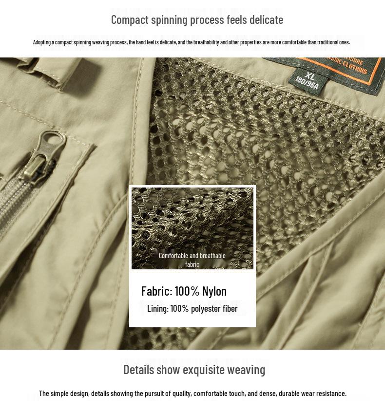 Gilet de pêche en maille à poches multiples à séchage rapide pour homme - Veste décontractée d'extérieur Printemps & Automne