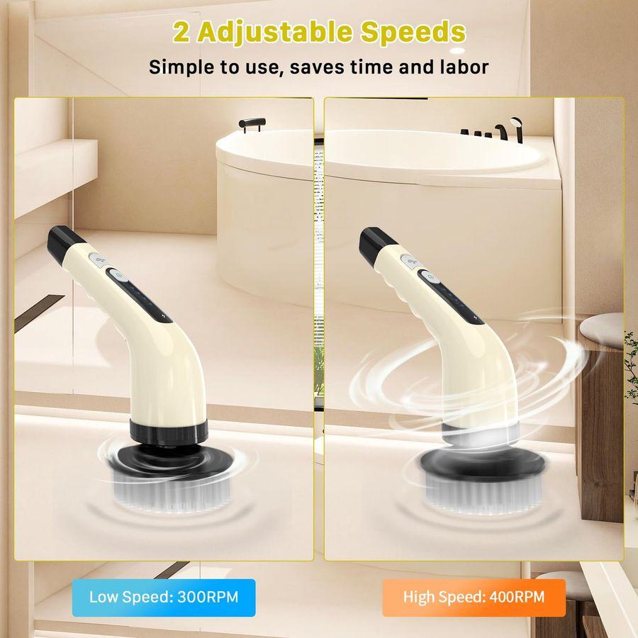 Spin Scrubber, Cordless Cleaning Brush, Shower Scrubber with 7 Replaceable Brush, 2 Speeds and Adjustable Extension Handle for B