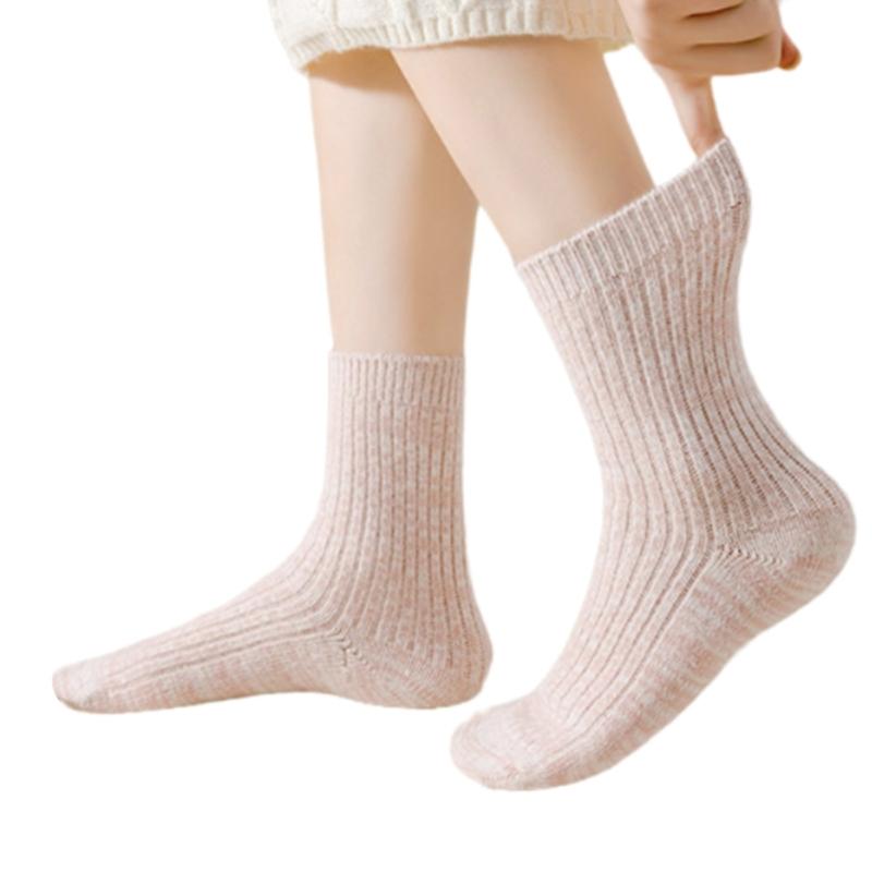 Women Casual Faux Wool Ribbed Knit Crew Socks Winter Thermal Warm Thickened Middle Tube Socks Home Slipper Socks Hosiery