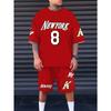 New Men's Summer Sports Word Count 8 Printed Breathable Round Neck T-shirt Shorts Set Outdoor Casual Clothing