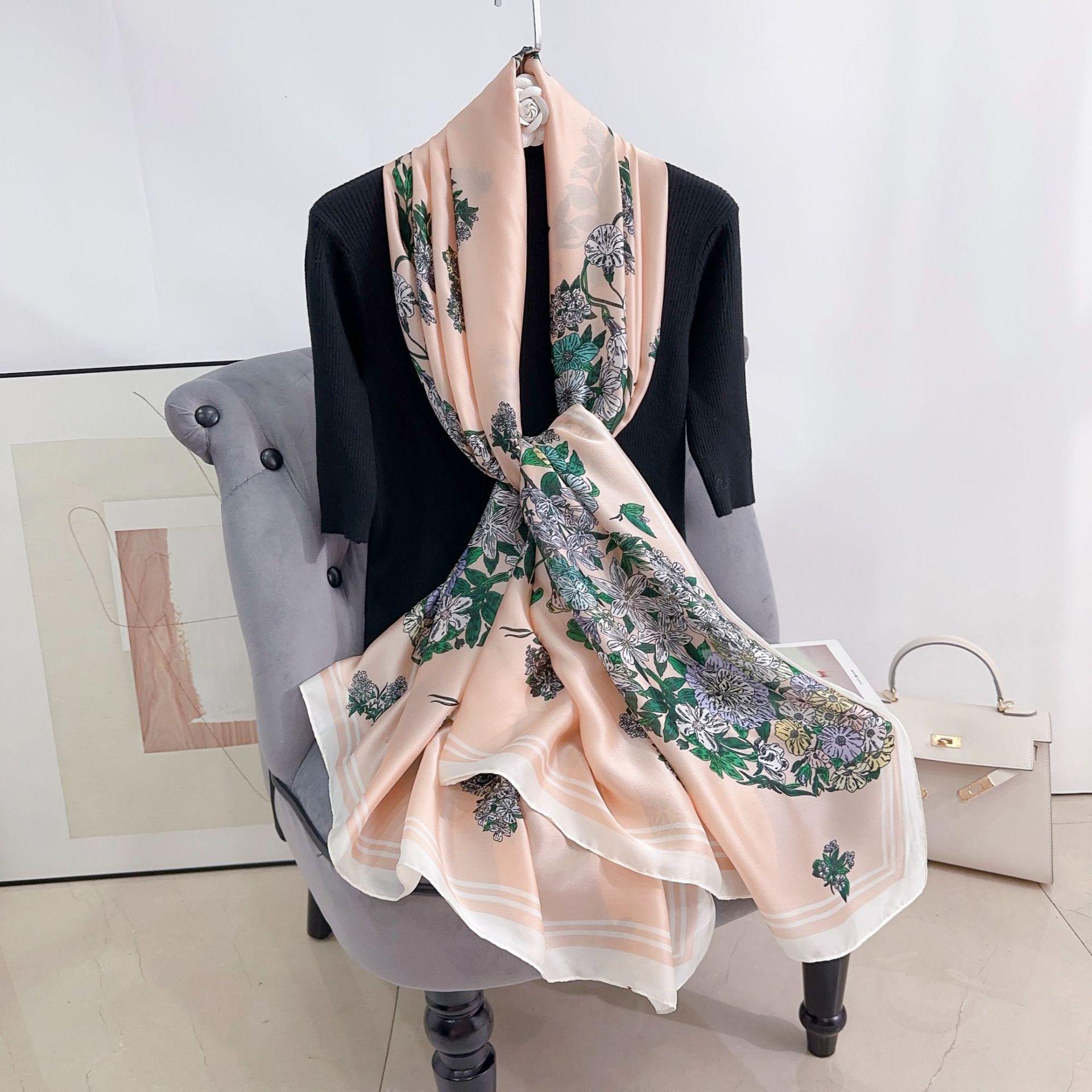 

Элегантный шарф с цветочным принтом для женщин - шелковистый полиэстер, идеально подходит для пляжа, защищает от солнца и ветра - модный аксессуар 180*90cm