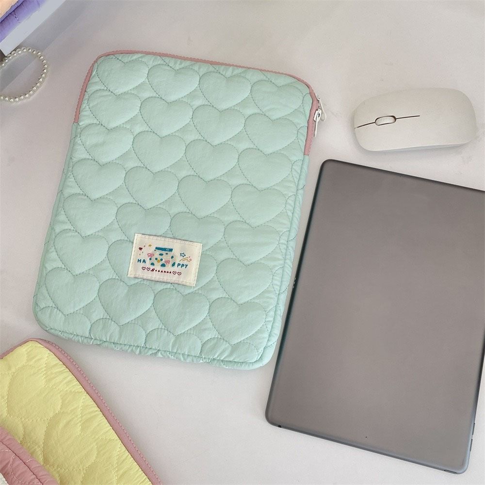 Cartoon Prints Laptop Storage Bag Love Plaid Tablet Sleeve Pouch Notebook Storage Bag  For Women