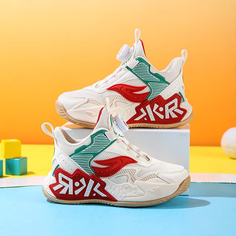 Boys' sports shoes 2025 spring and autumn new mesh medium and older children's running shoes rotating buckle breathable children's basketball shoes